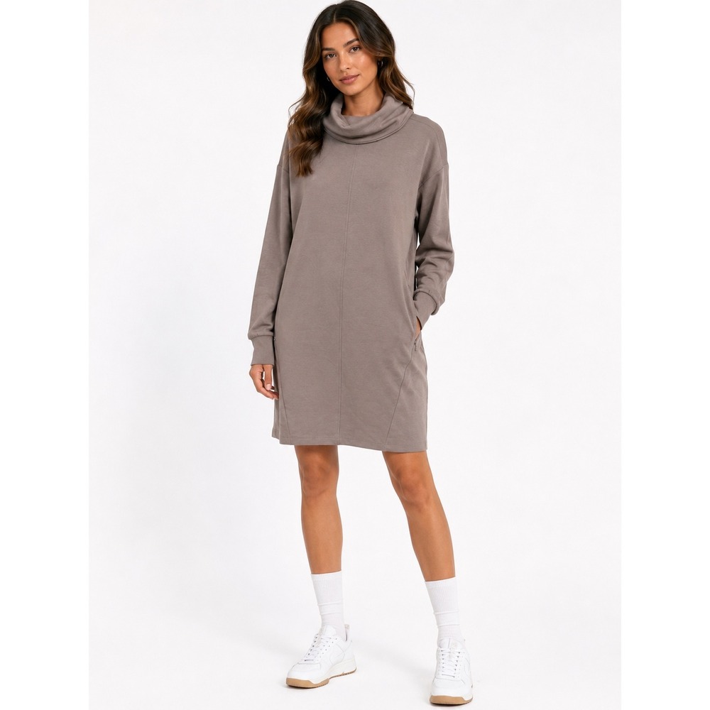 Stylus Tunic Dress Womens L Mauve Cowl Neck Zipper Pockets Athleisure Loungewear